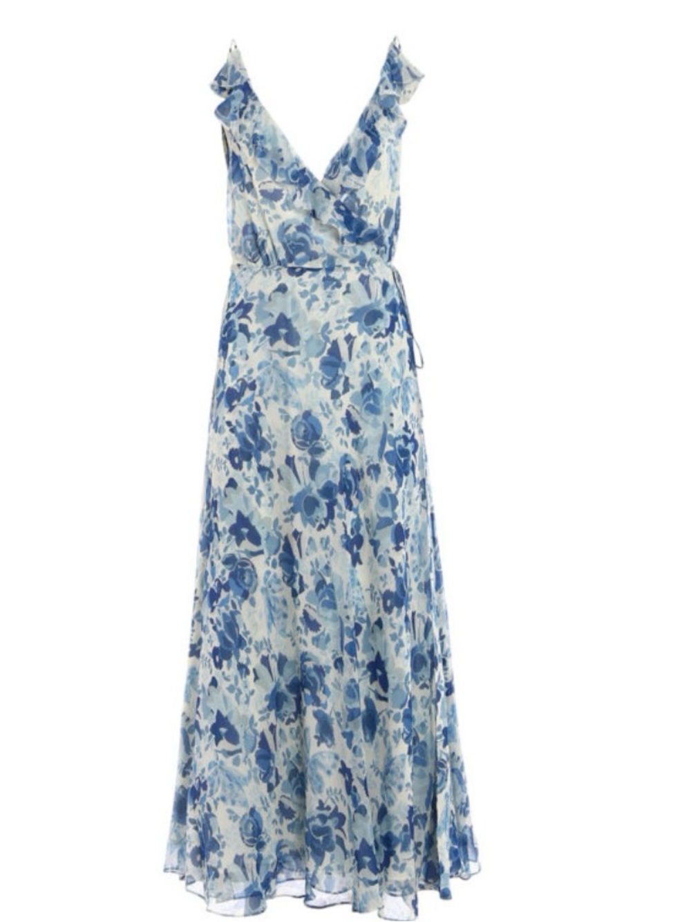Polo by Ralph Lauren Blue & White Floral V-Neck Maxi Dress- silk - Picture 3 of 13